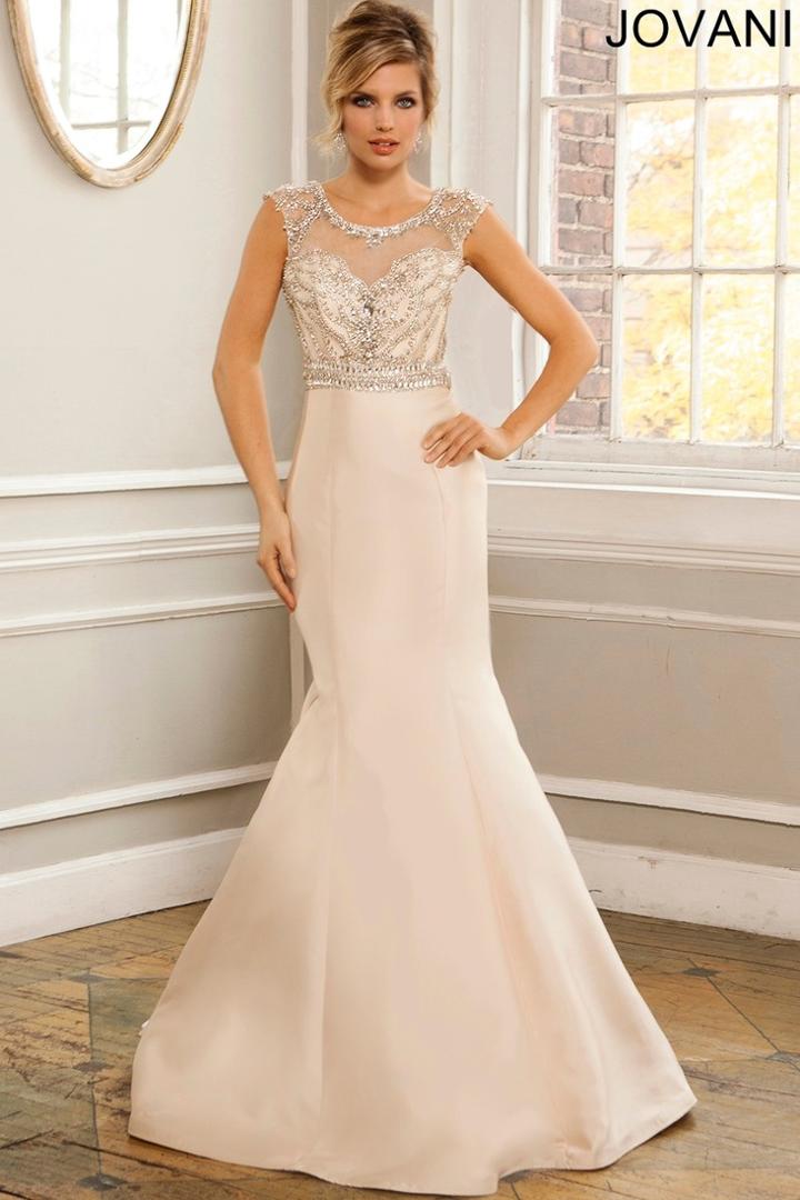 Jovani - Crystal Beaded Jewel Neck Mermaid Gown 22637