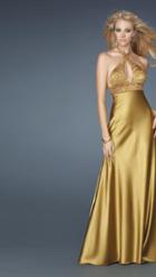 La Femme - Gorgeous Beaded Halter Neck A-line Dress 13704