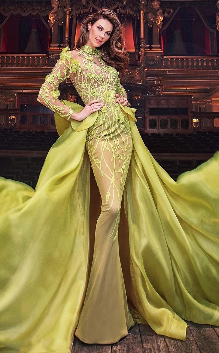Mnm Couture - 2358 Embroidered Illusion High Neck A-line Dress