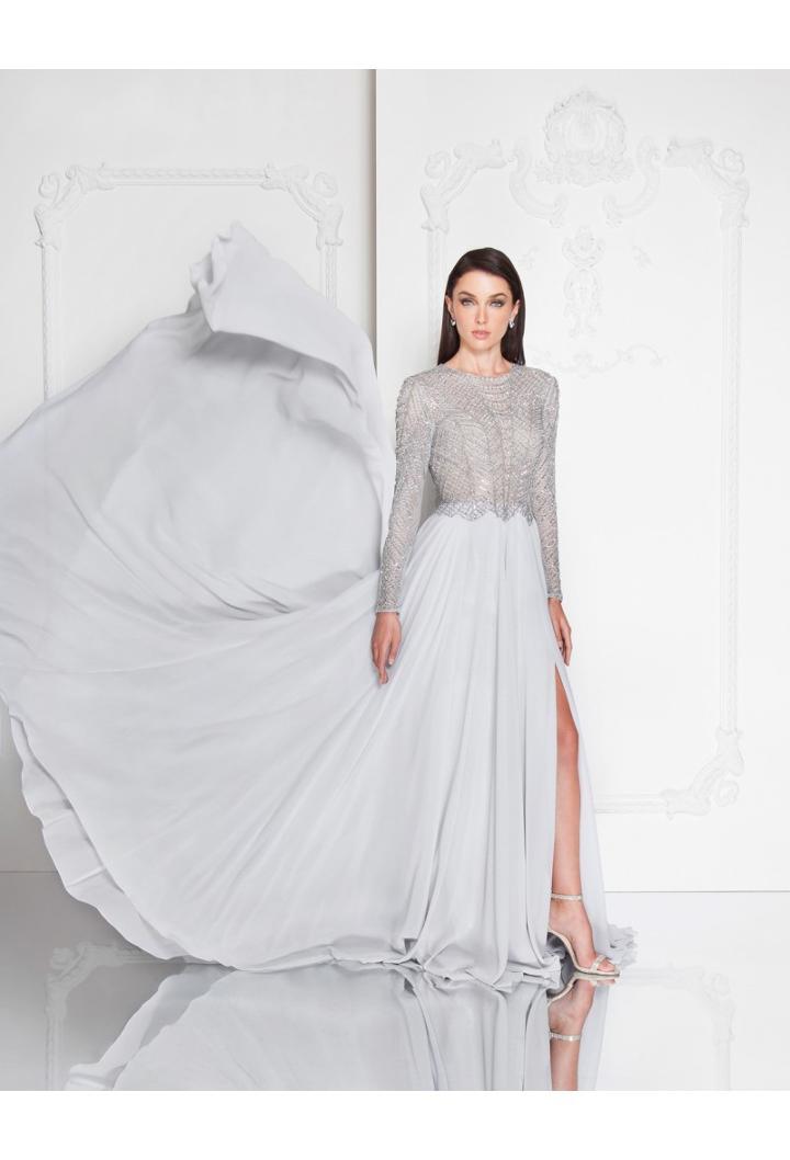 Terani Couture - 1813m6703 Shimmering Long Sleeve Evening Gown