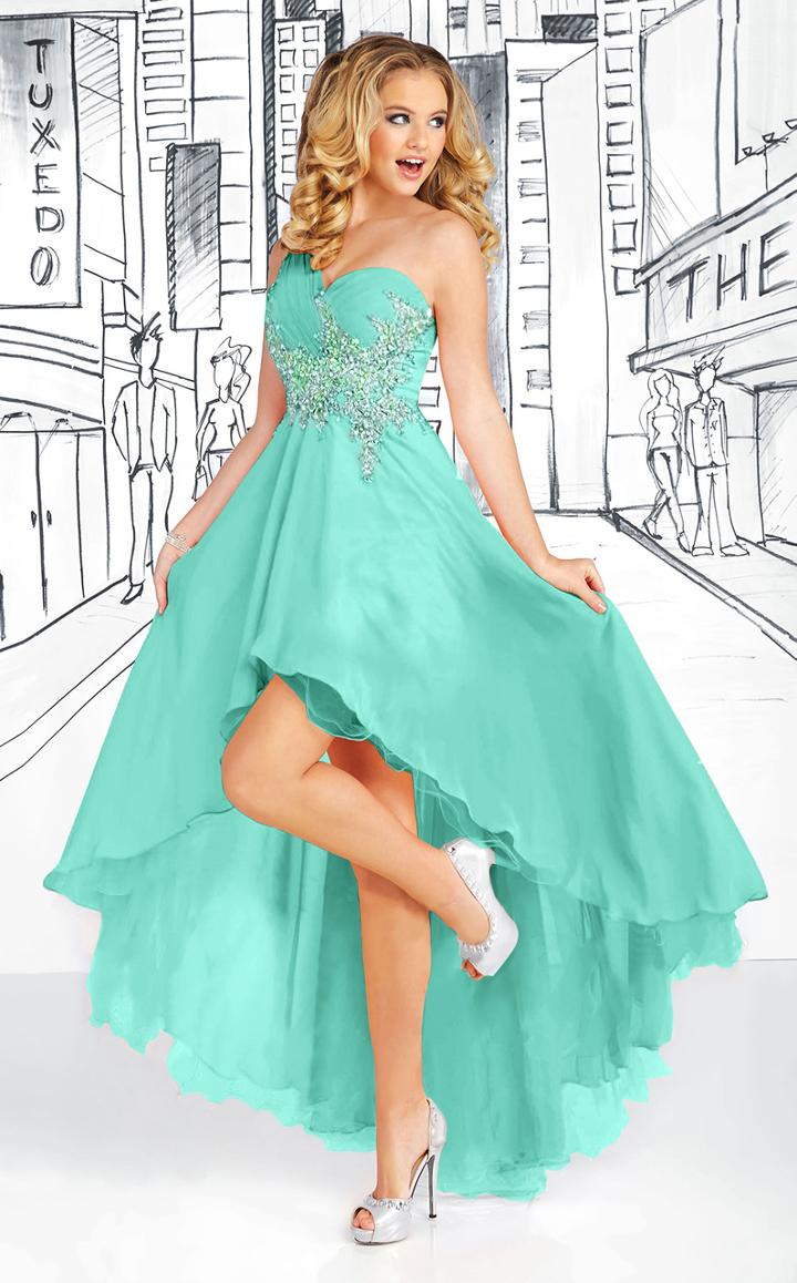 Tiffany Designs - 16042 Ruched Asymmetric High Low Dress