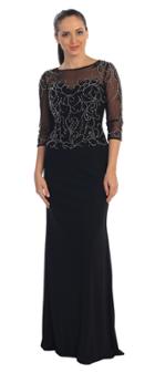 Dancing Queen - Floor Length Dress With Jewel Embellished Sheer Bodice And 3/4 Sleeves 9190