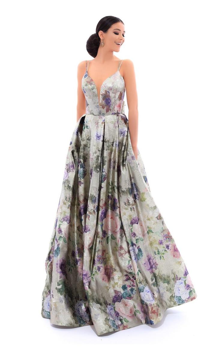 Tarik Ediz - 93483 Floral Plunging Pleated Ballgown