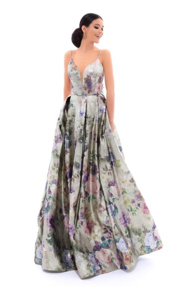 Tarik Ediz - 93483 Floral Plunging Pleated Ballgown