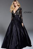 Jovani - 57756 Plunging Long Sleeves Ballgown