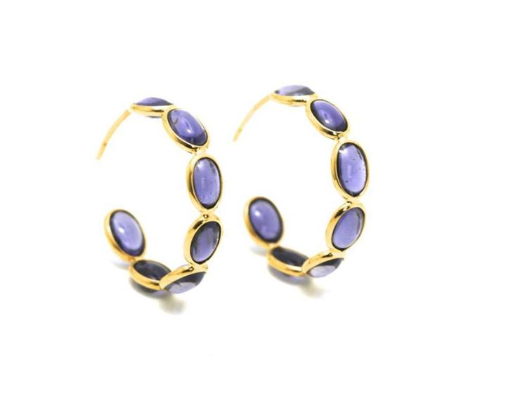 Tresor Collection - Iolite Oval Hoop Earrings In 18k Yellow Gold