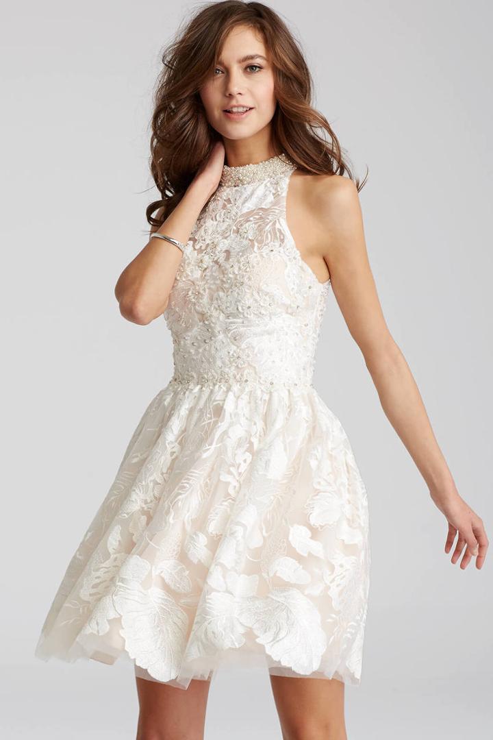 Jovani - 53048 Embellished Halter A-line Dress