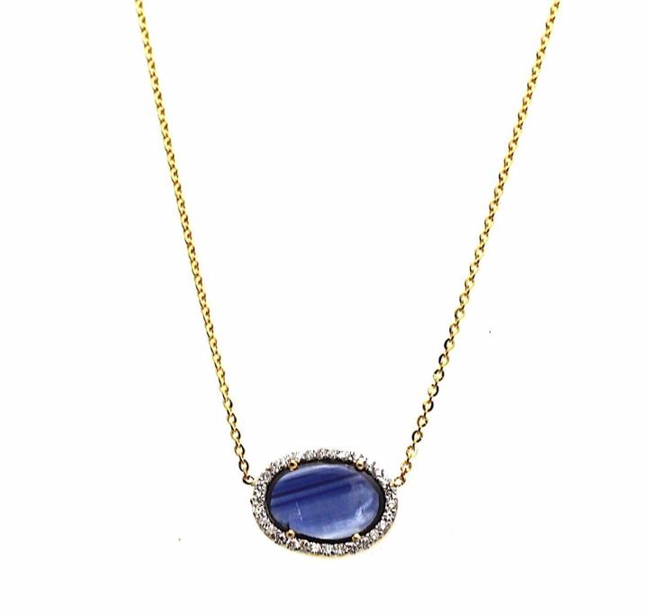 Tresor Collection - Blue Sapphire Pendant With Diamond Pave All Around In 18k Yg
