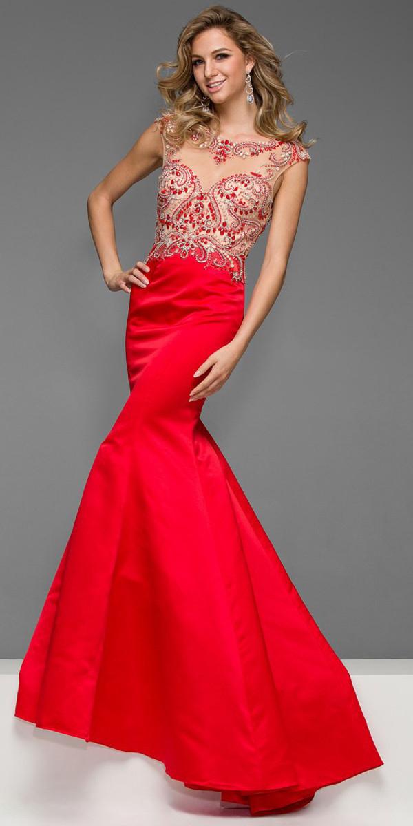 Nox Anabel - 8177 Beaded Cap Sleeves Trumpet Gown