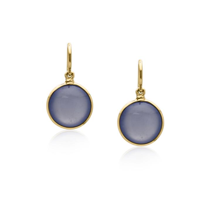 Tresor Collection - Calcidony Simple Round Dangle Earring In 18k Yellow Gold