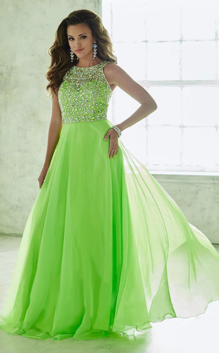 Tiffany Homecoming - Ornamented Scoop A-line Long Evening Gown 46042
