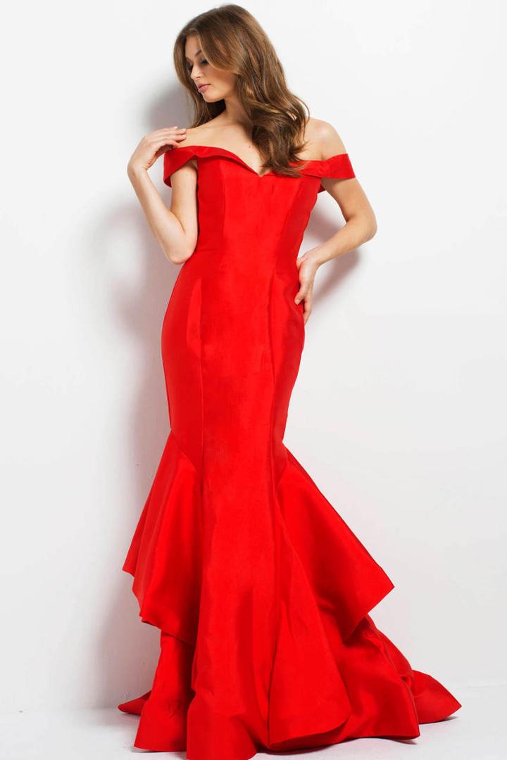 Jovani - 48602 Off Shoulder Satin Mermaid Gown