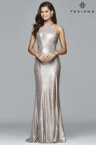 Faviana - 8008 Long Sequin Halter Dress With Beaded Collar