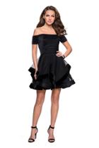 La Femme - 26751 Stripe Velvet Off Shoulder Tiered Dress
