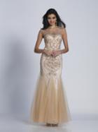 Dave & Johnny - 3222 Bedazzled Sheer Scoop Trumpet Dress