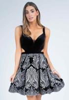 Milano Formals - E2244 Embroidered Deep V-neck A-line Dress