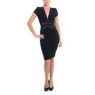 Sentimental Ny - Bodycon V-neck Knee Dress With Mesh Detailing And Elastic Shimmer Waist Trim- Sn1600