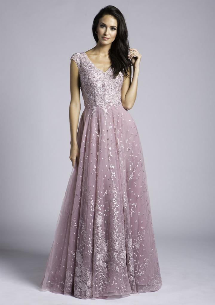 Lara Dresses - 33592 Floral Beaded Lace A-line Gown