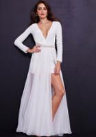 Jovani - 49266 Plunging V Neck Long Sleeves Gown