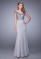 La Femme - 21702 Laced V-neck Trumpet Dress