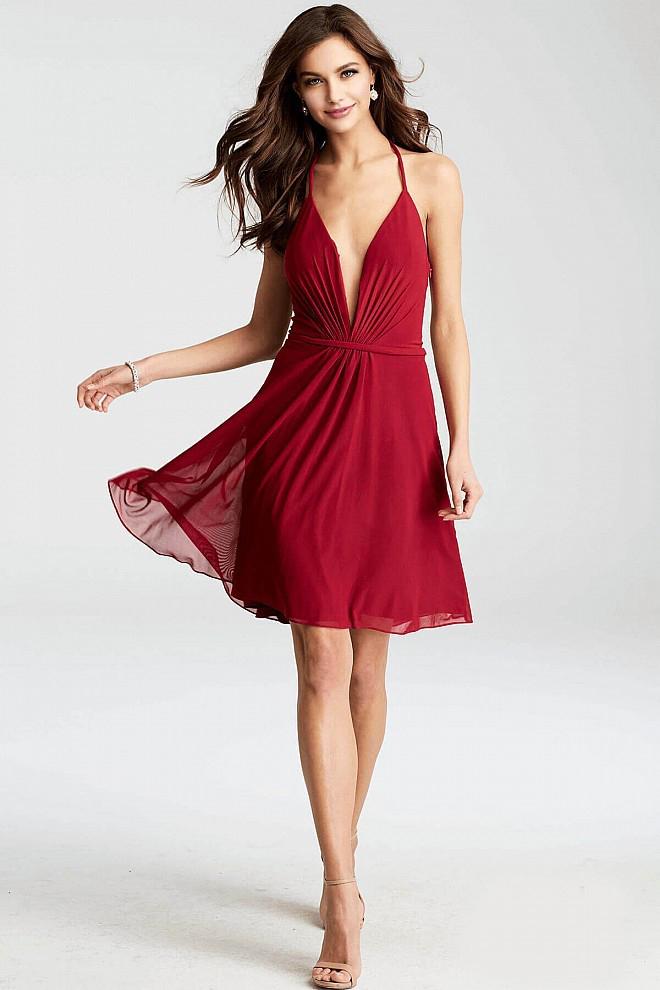 Jovani - Jvn52153 Deep V-neck A-line Dress