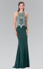 Elizabeth K - Embellished High Neck Jersey Sheath Dress Gl2232