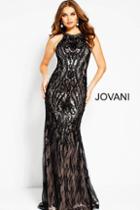 Jovani - 54533 Beaded Tulle Halter Neck Sheath Dress
