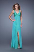 La Femme - 20774 Strappy Ruched Slit Evening Gown
