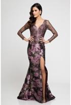 Terani Evening - 1723m4620 Long Sleeve Floral Print Evening Dress
