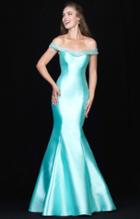 Madison James - 18-709 Jewel Festooned Off Shoulder Mikado Gown