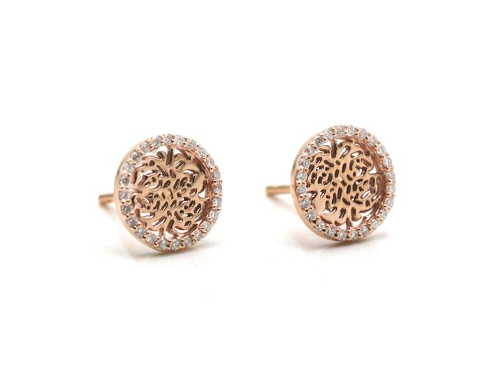 Tresor Collection - Signature Logo Earrings With Diamond Frame In 18k Rose Gold