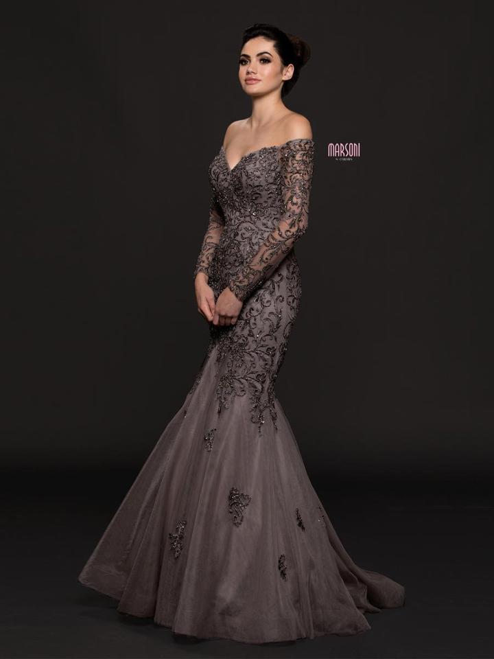Marsoni By Colors - M211 Embellished Long Sleeve Trumpet Dress