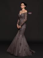 Marsoni By Colors - M211 Embellished Long Sleeve Trumpet Dress