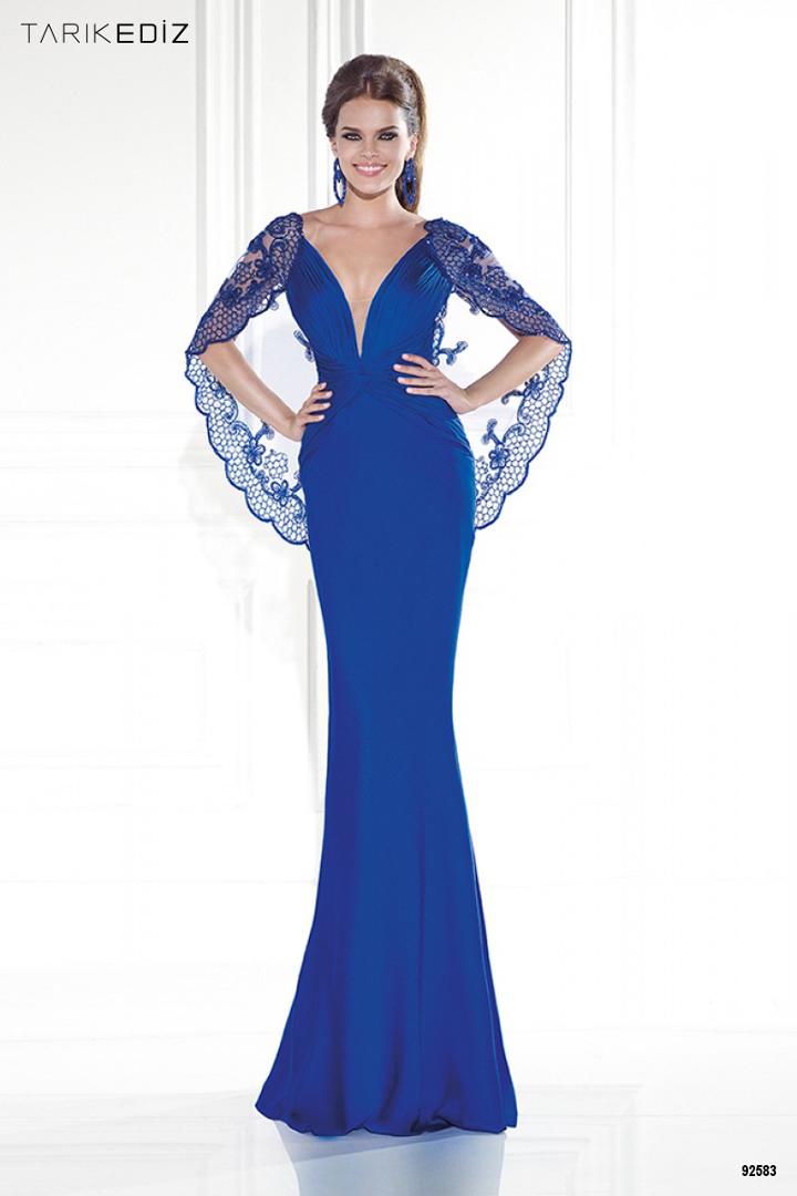 Tarik Ediz - Embellished V-neck Cape Gown 92583