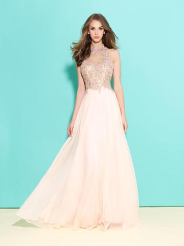 Madison James - Gilded High Neck Gown In Blush 17-213