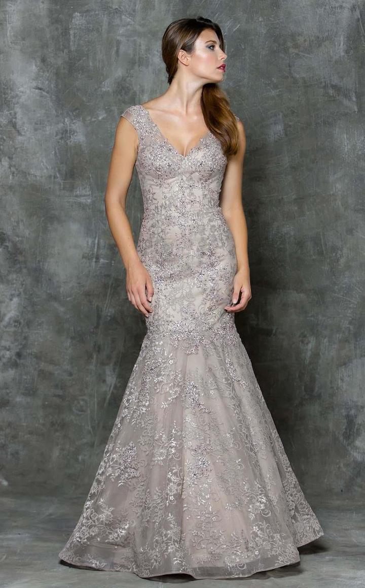 Marsoni By Colors - M171 Lace V-neck Mermaid Dress