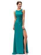 Dancing Queen - Sophisticated Long Dress With Ruched Side And High Slit 8879