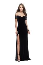 La Femme - 25554 Off-shoulder Velvet Gown With Side Slit
