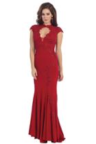 Long Fitted Dress With Cap Sleeves