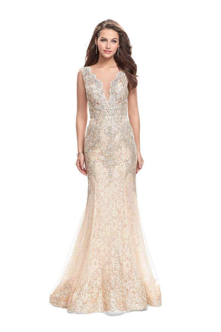 La Femme Gigi - 26125 Sleeveless Illusion Scalloped Lace Mermaid Gown