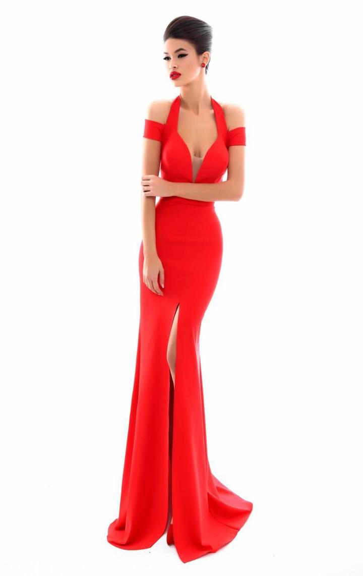 Tarik Ediz - 50335 Plunging Off-shoulder High Slit Mermaid Gown
