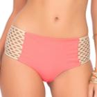 Luli Fama - Starfish Wishes Gold Net Sides High Waist Bottom In Gold Fire Coral (l475542)