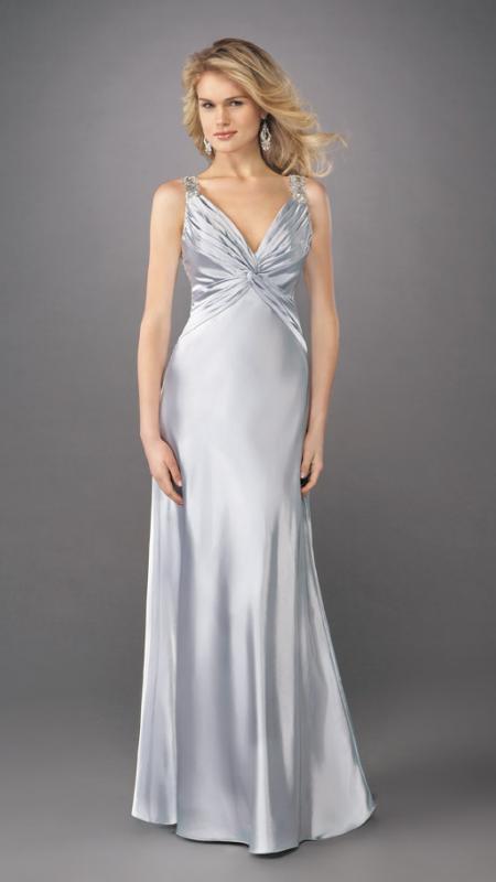 La Femme - Ruched V-neck Long A-line Dress 12396