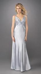 La Femme - Ruched V-neck Long A-line Dress 12396