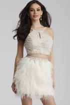 Jovani - 50119 Two-piece Feathered Short Dress