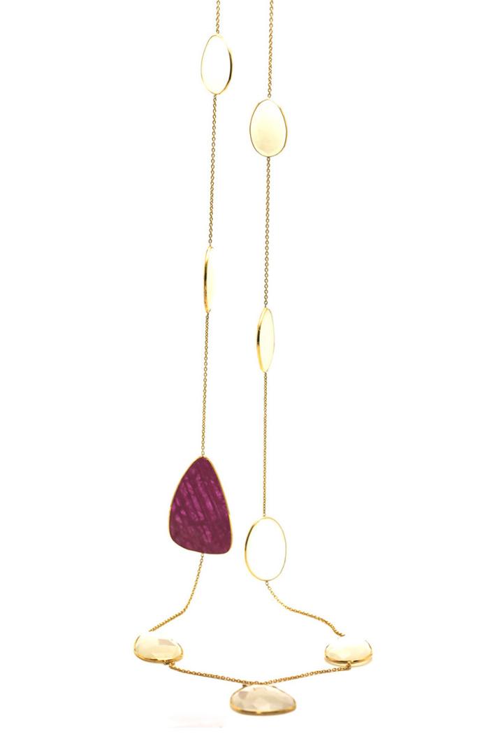Tresor Collection - White Moonstone & Ruby Necklace In 18k Yellow Gold