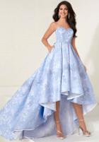 Tiffany Homecoming - 16267 Appliqued Strapless Brocade High Low Ballgown