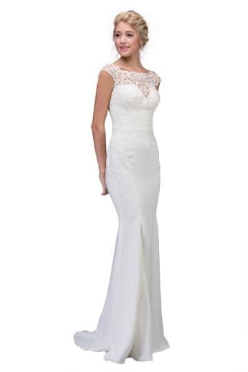 Eureka Fashion Bridal - Lace Illusion Bateau Satin Wedding Gown