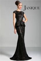 Janique - Cap Sleeves High Neck Long Sequined Gown With A Pelpum Waist Jq3418