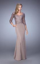 La Femme - 21673 Quarter Sleeve Appliqued Gown